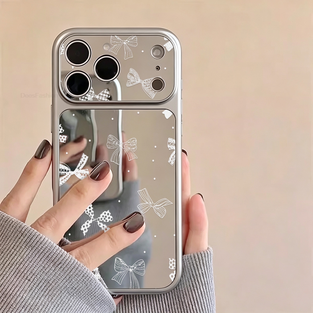 Phone Cases For Iphone 16 - エレガントな白いリボンが付いた、大窓型のレンズ保護機能付きiPhone 18、17、16、15、14、13、12、11 Pro Max用耐衝撃ケース。