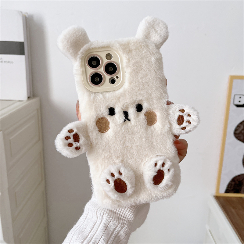 韓国の3D漫画風クマのふわふわぬいぐるみカップル携帯ケース  - Phone Cases For Iphone 16 のレビューと価格