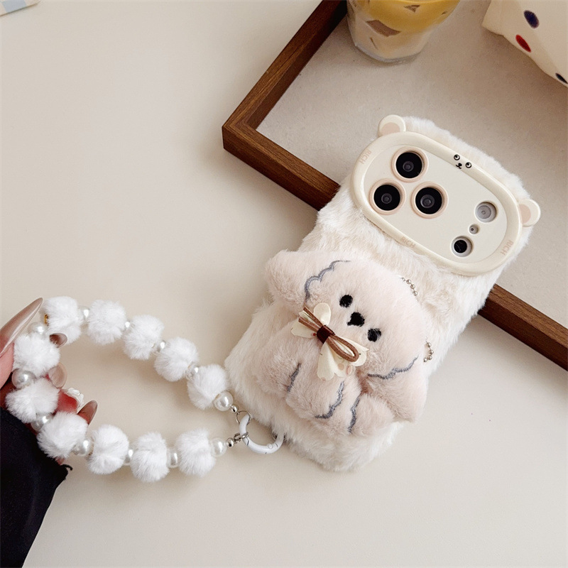 3D漫画風リボン付き子犬のふわふわぬいぐるみスマホケース i - Phone Cases For Iphone 16 のレビューと価格