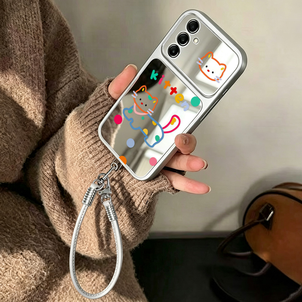 かわいい猫のデザインのスマートフォン用ミラーケース。Sams - Phone Cases Galaxy A16 5G のレビューと価格