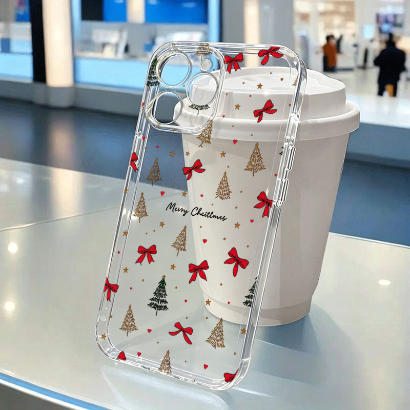 赤いリボンが付いたクリスマスデザインの透明耐衝撃スマホケース - Phone Cases Xr Iphone のレビューと価格